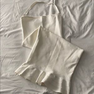 White Halter Bodycon dress with peplum detail